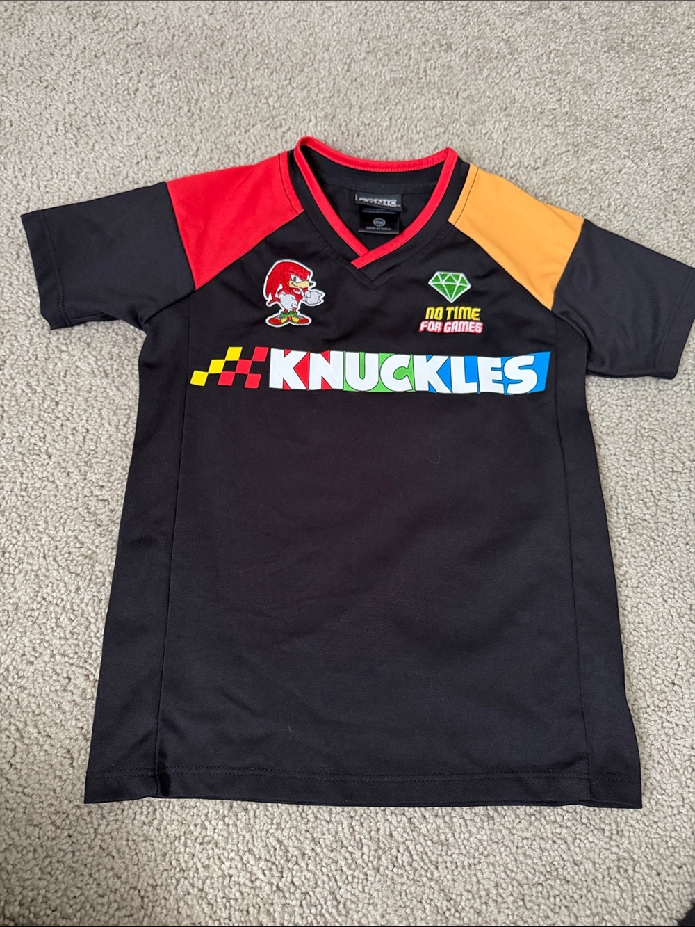 Knuckles Kids' Black Graphic Jersey with Red & Orange Sleeve Accents